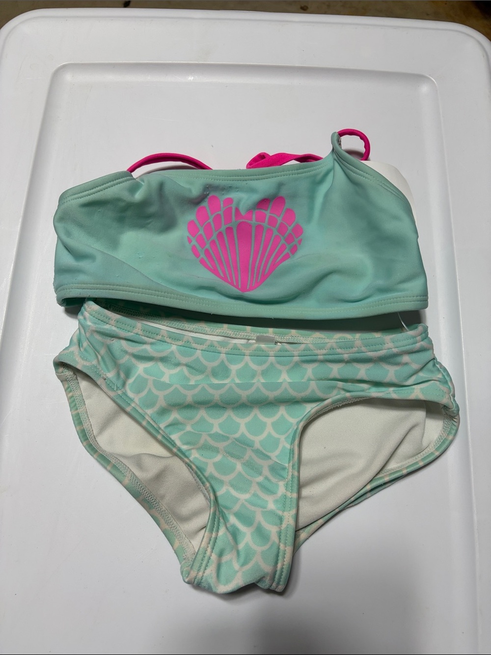 Cat & Jack Girls Mint Green Mermaid Two-Piece Swimsuit with Pink Shell Accent